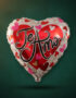 Globo metálico en forma de corazón con la frase Te Amo y estampado de corazones de colores sobre fondo verde oscuro