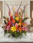 Arreglo floral exótico Fusión con lirios, aves del paraíso, jengibre y gerberas en tonos vibrantes sobre mármol, fondo elegan