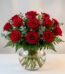 Arreglo floral Graziella con 12 rosas rojas frescas en un jarrón de cristal, ideal para regalar en cualquier ocasión especial
