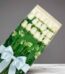 Caja de 18 rosas blancas frescas y vibrantes, con follaje verde y un lazo azul claro, sobre un fondo gris elegante. Ideal par