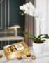 Arreglo MARELY con orquídea Phalaenopsis blanca en maceta texturizada y caja de chocolates Ferrero Rocher, ideal para regalar